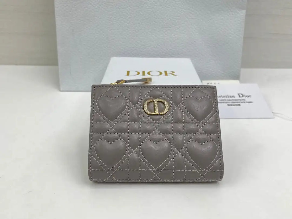 Dior S4208 Dior Caro Dahlia Wallet Macaron Gray Cannage Lambskin with Heart Motif