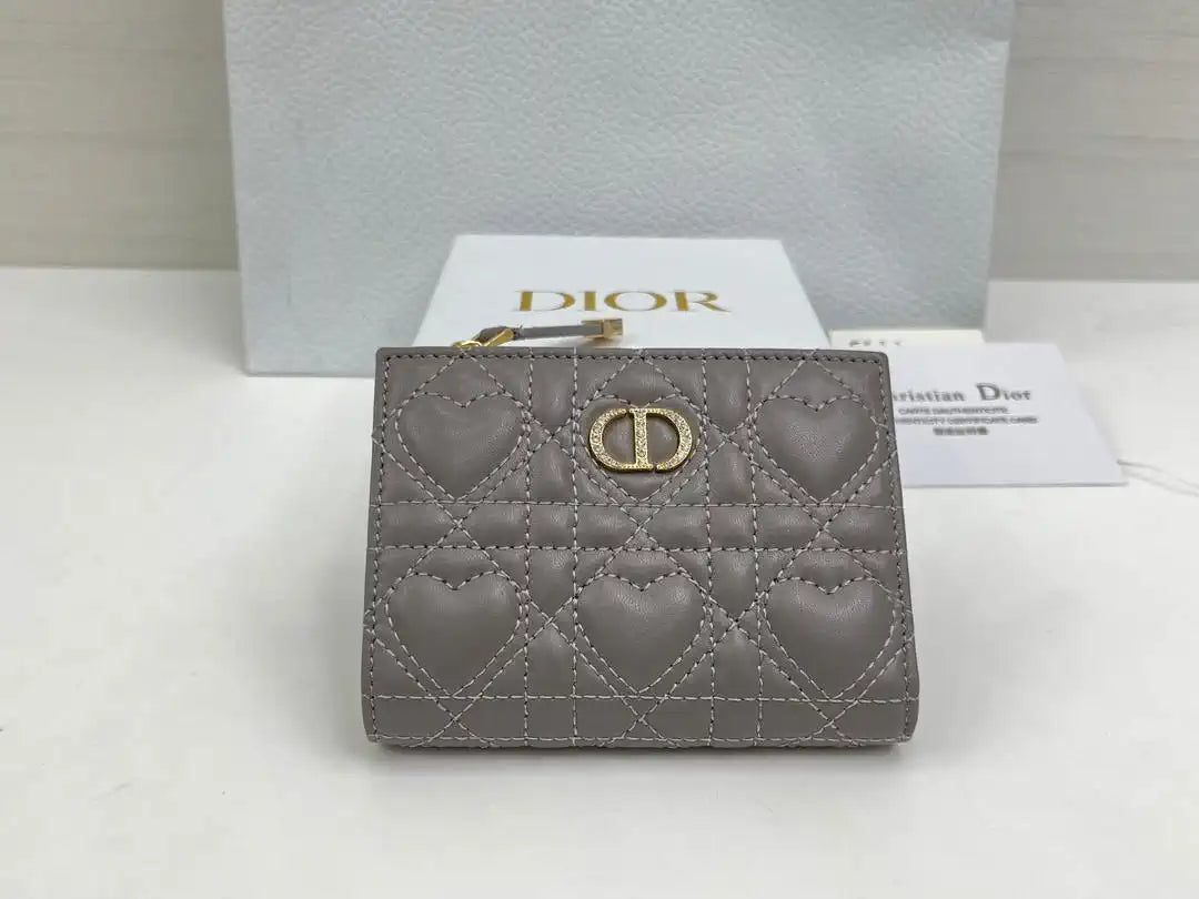 Dior S4208 Dior Caro Dahlia Wallet Macaron Gray Cannage Lambskin with Heart Motif