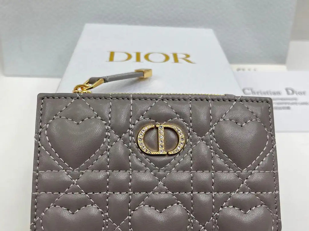 Dior S4208 Dior Caro Dahlia Wallet Macaron Gray Cannage Lambskin with Heart Motif