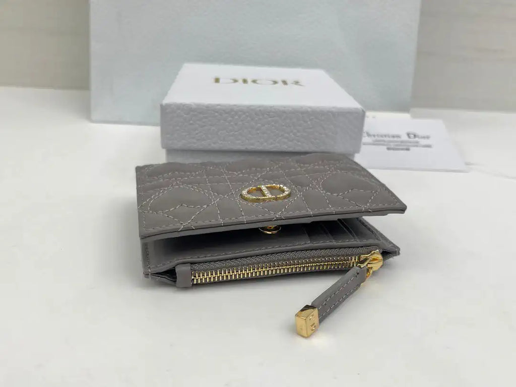 Dior S4208 Dior Caro Dahlia Wallet Macaron Gray Cannage Lambskin with Heart Motif