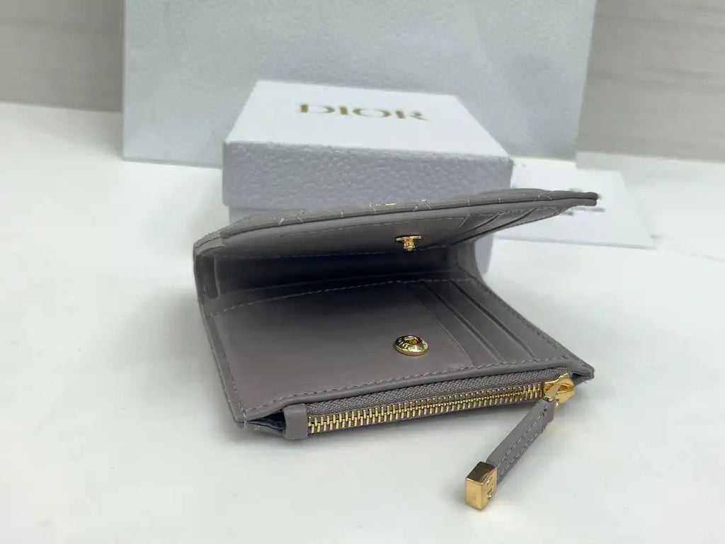 Dior S4208 Dior Caro Dahlia Wallet Macaron Gray Cannage Lambskin with Heart Motif