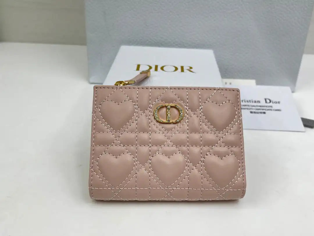 Dior S4208 Dior Caro Dahlia Wallet Macaron Light Pink Cannage Lambskin with Heart Motif