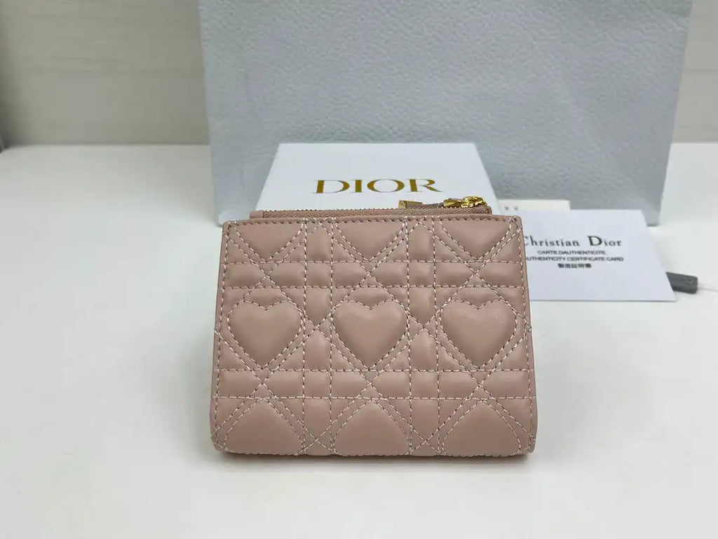 Dior S4208 Dior Caro Dahlia Wallet Macaron Light Pink Cannage Lambskin with Heart Motif