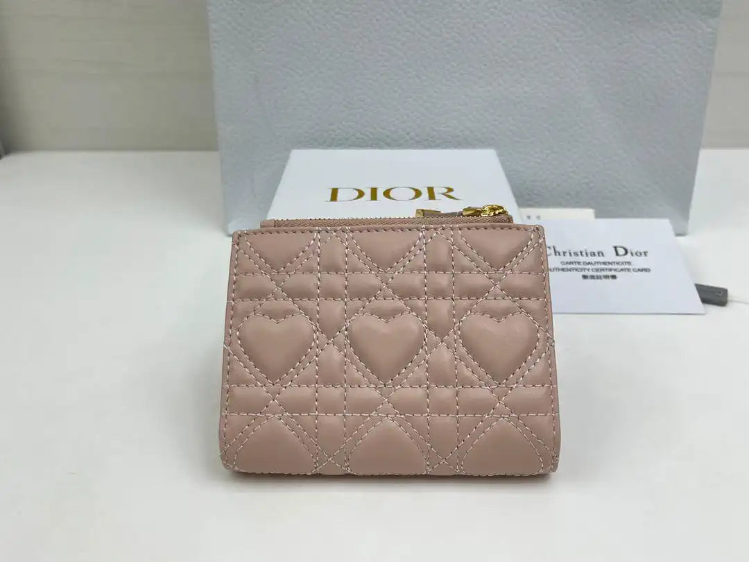 Dior S4208 Dior Caro Dahlia Wallet Macaron Light Pink Cannage Lambskin with Heart Motif