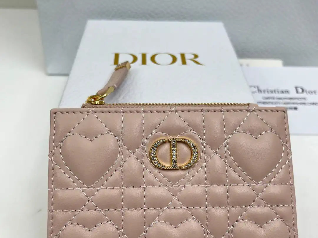 Dior S4208 Dior Caro Dahlia Wallet Macaron Light Pink Cannage Lambskin with Heart Motif