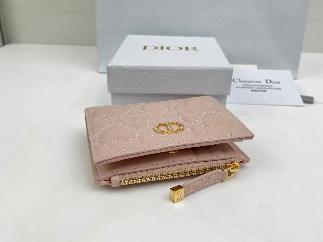 Dior S4208 Dior Caro Dahlia Wallet Macaron Light Pink Cannage Lambskin with Heart Motif