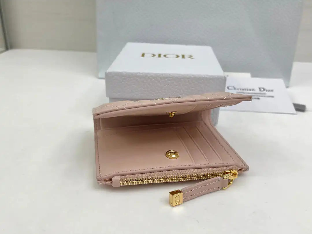 Dior S4208 Dior Caro Dahlia Wallet Macaron Light Pink Cannage Lambskin with Heart Motif