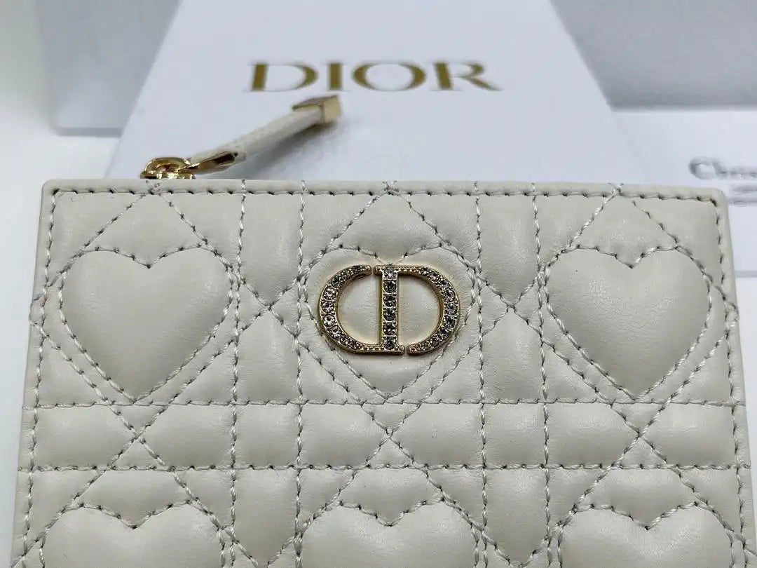 Dior S4208 Dior Caro Dahlia Wallet Macaron White Cannage Lambskin with Heart Motif