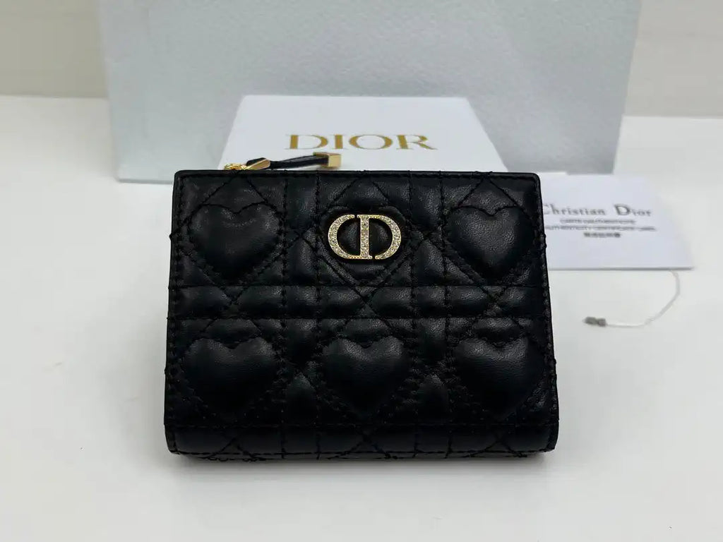 Dior S4208 Dior Caro Dahlia Wallet Macaron Black Cannage Lambskin with Heart Motif