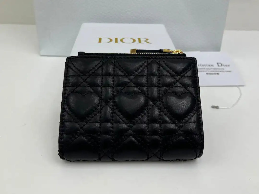 Dior S4208 Dior Caro Dahlia Wallet Macaron Black Cannage Lambskin with Heart Motif