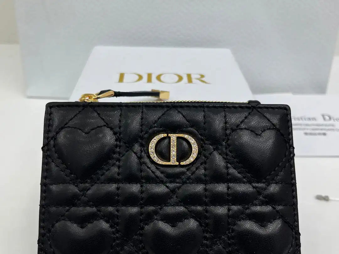 Dior S4208 Dior Caro Dahlia Wallet Macaron Black Cannage Lambskin with Heart Motif