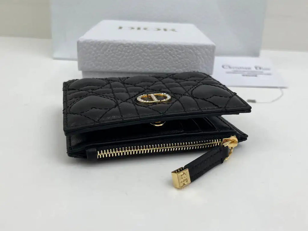 Dior S4208 Dior Caro Dahlia Wallet Macaron Black Cannage Lambskin with Heart Motif