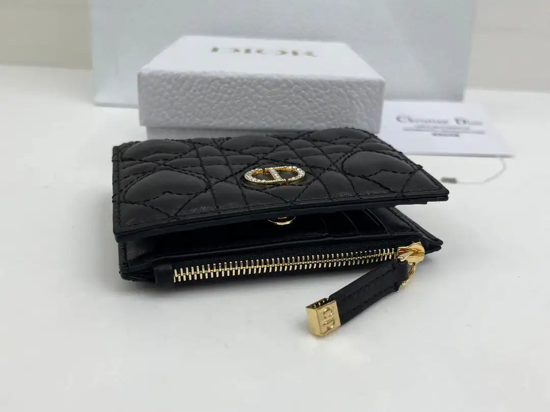 Dior S4208 Dior Caro Dahlia Wallet Macaron Black Cannage Lambskin with Heart Motif