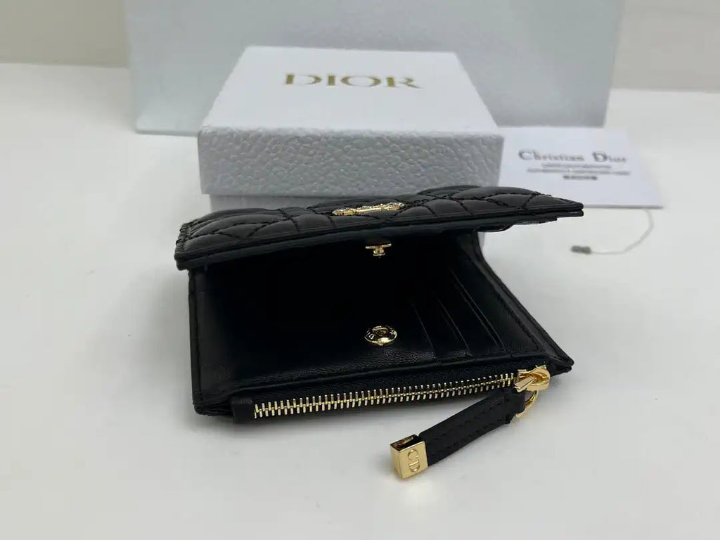 Dior S4208 Dior Caro Dahlia Wallet Macaron Black Cannage Lambskin with Heart Motif