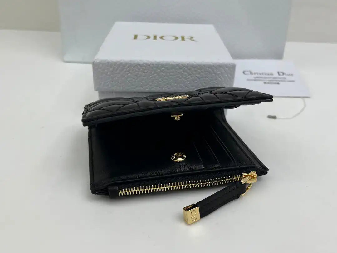 Dior S4208 Dior Caro Dahlia Wallet Macaron Black Cannage Lambskin with Heart Motif