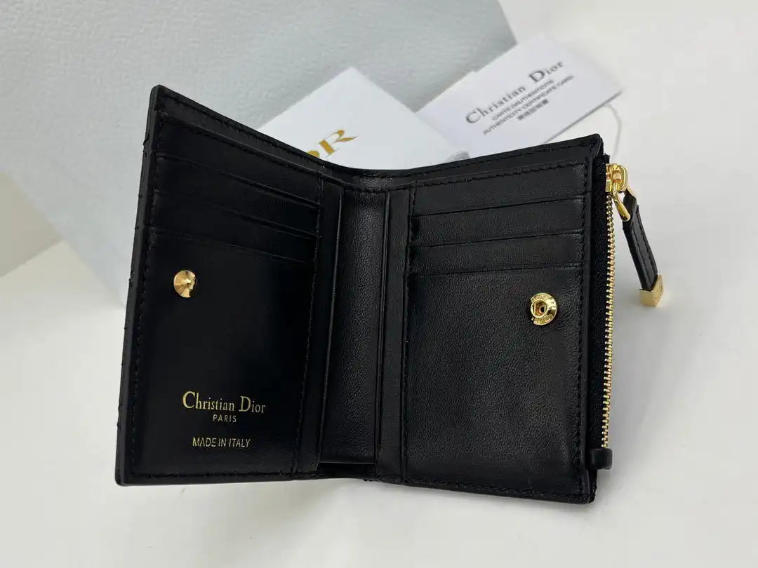 Dior S4208 Dior Caro Dahlia Wallet Macaron Black Cannage Lambskin with Heart Motif