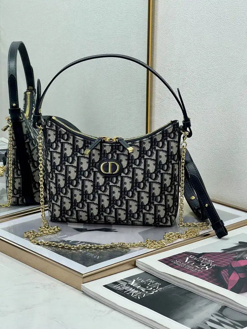Dior S4309 30 Montaigne Diorling Mini Bag with Chain Blue Dior Oblique Jacquard