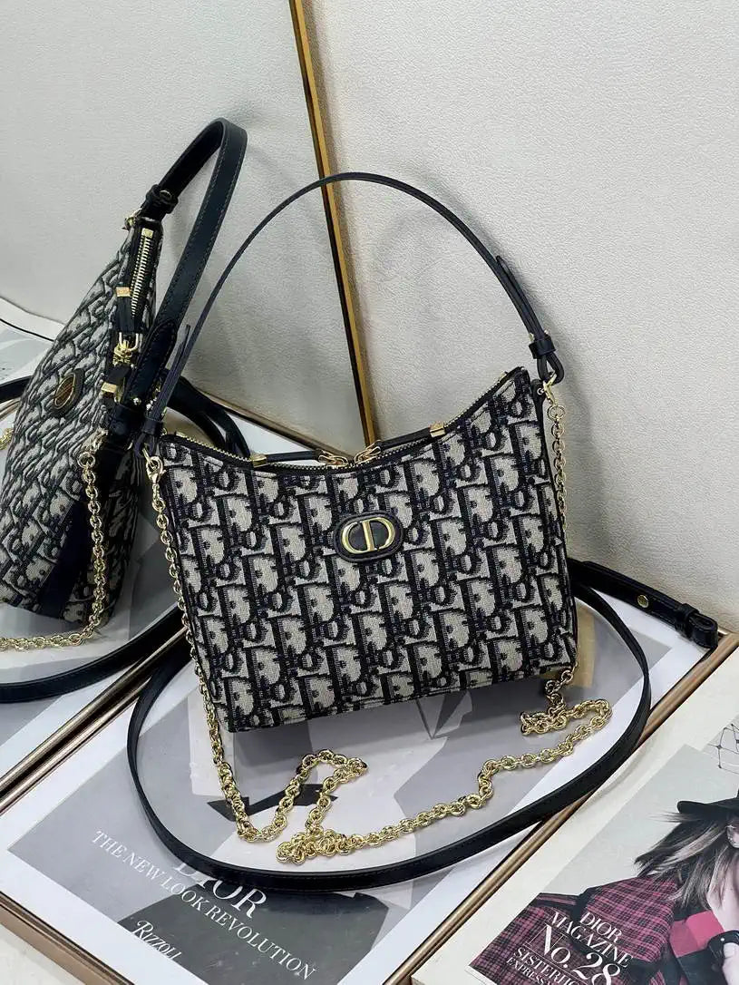 Dior S4309 30 Montaigne Diorling Mini Bag with Chain Blue Dior Oblique Jacquard