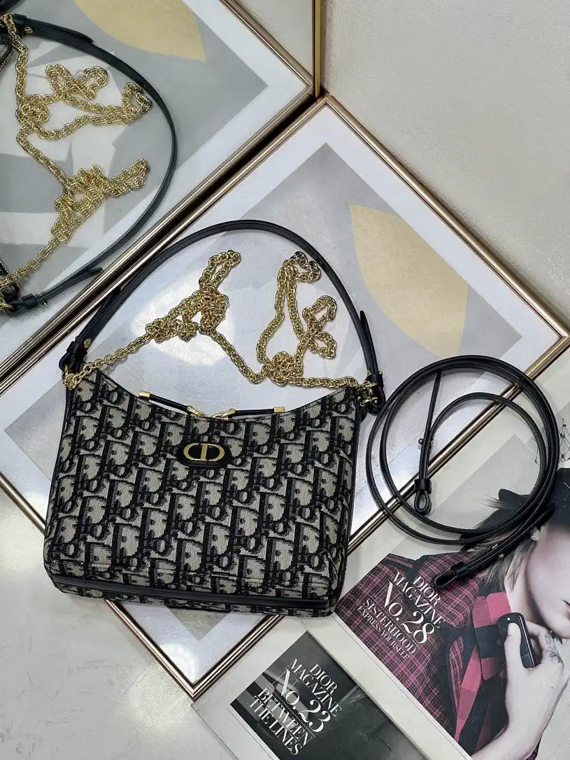 Dior S4309 30 Montaigne Diorling Mini Bag with Chain Blue Dior Oblique Jacquard