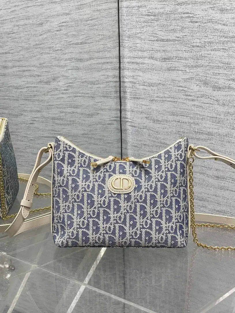 Dior S4309 30 Montaigne Diorling Mini Bag with Chain Light Blue Dior Oblique Jacquard
