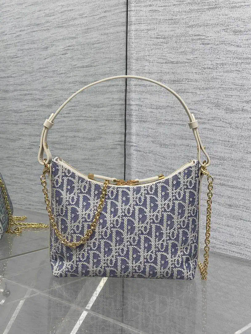 Dior S4309 30 Montaigne Diorling Mini Bag with Chain Light Blue Dior Oblique Jacquard