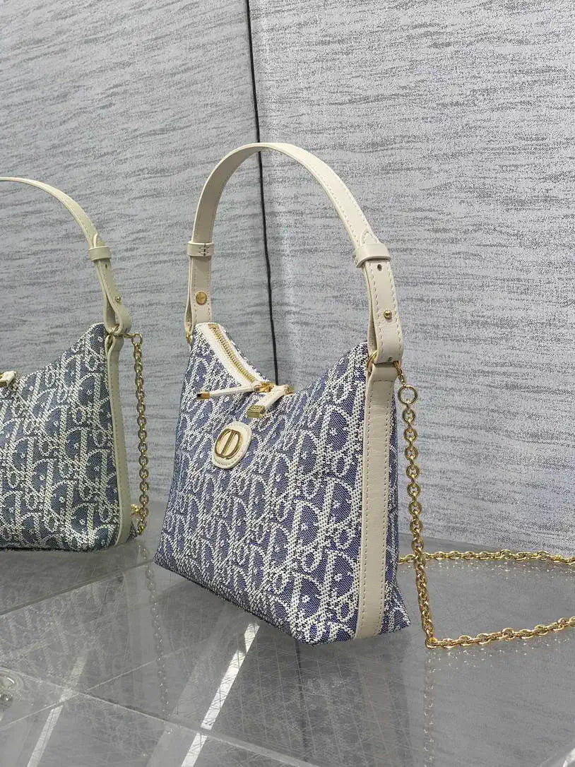 Dior S4309 30 Montaigne Diorling Mini Bag with Chain Light Blue Dior Oblique Jacquard