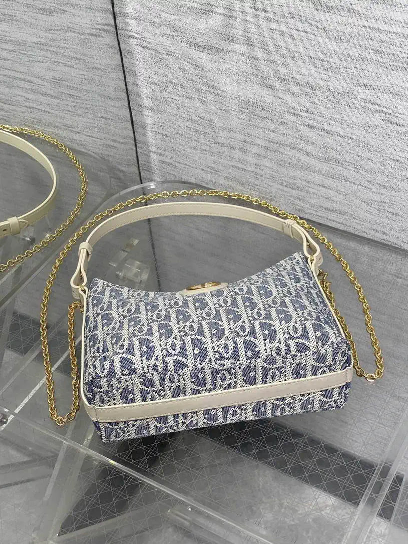 Dior S4309 30 Montaigne Diorling Mini Bag with Chain Light Blue Dior Oblique Jacquard