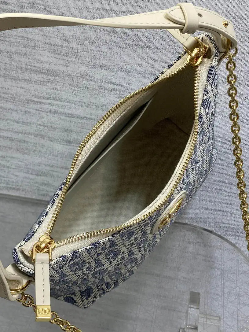 Dior S4309 30 Montaigne Diorling Mini Bag with Chain Light Blue Dior Oblique Jacquard