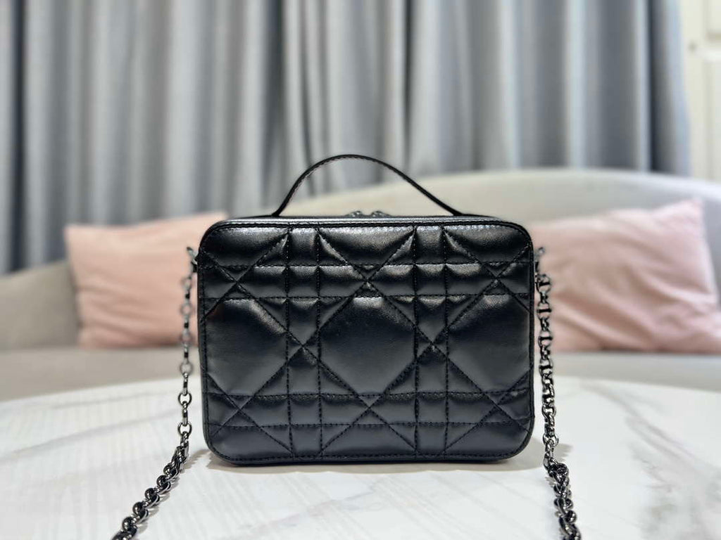 Dior S5140 Caro Box Bag Black Quilted Macrocannage Calfskin