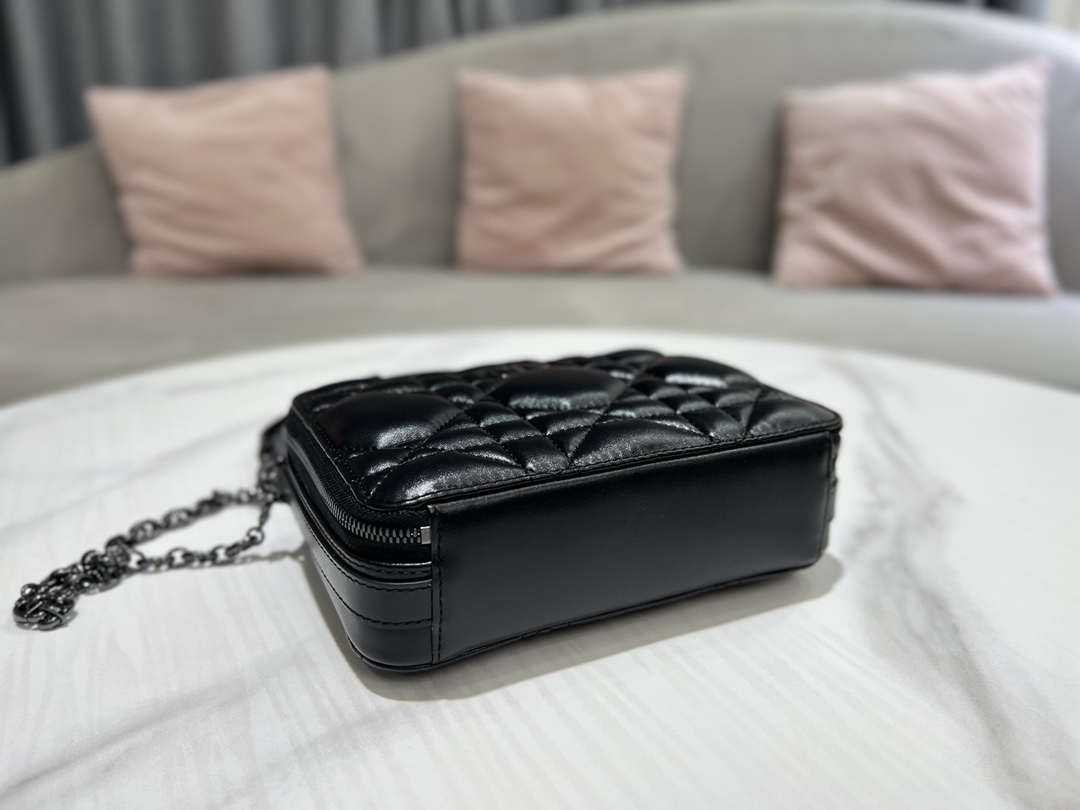 Dior S5140 Caro Box Bag Black Quilted Macrocannage Calfskin