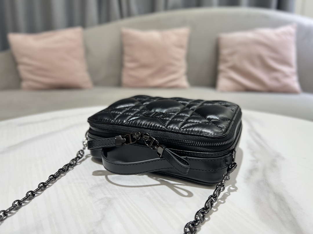 Dior S5140 Caro Box Bag Black Quilted Macrocannage Calfskin