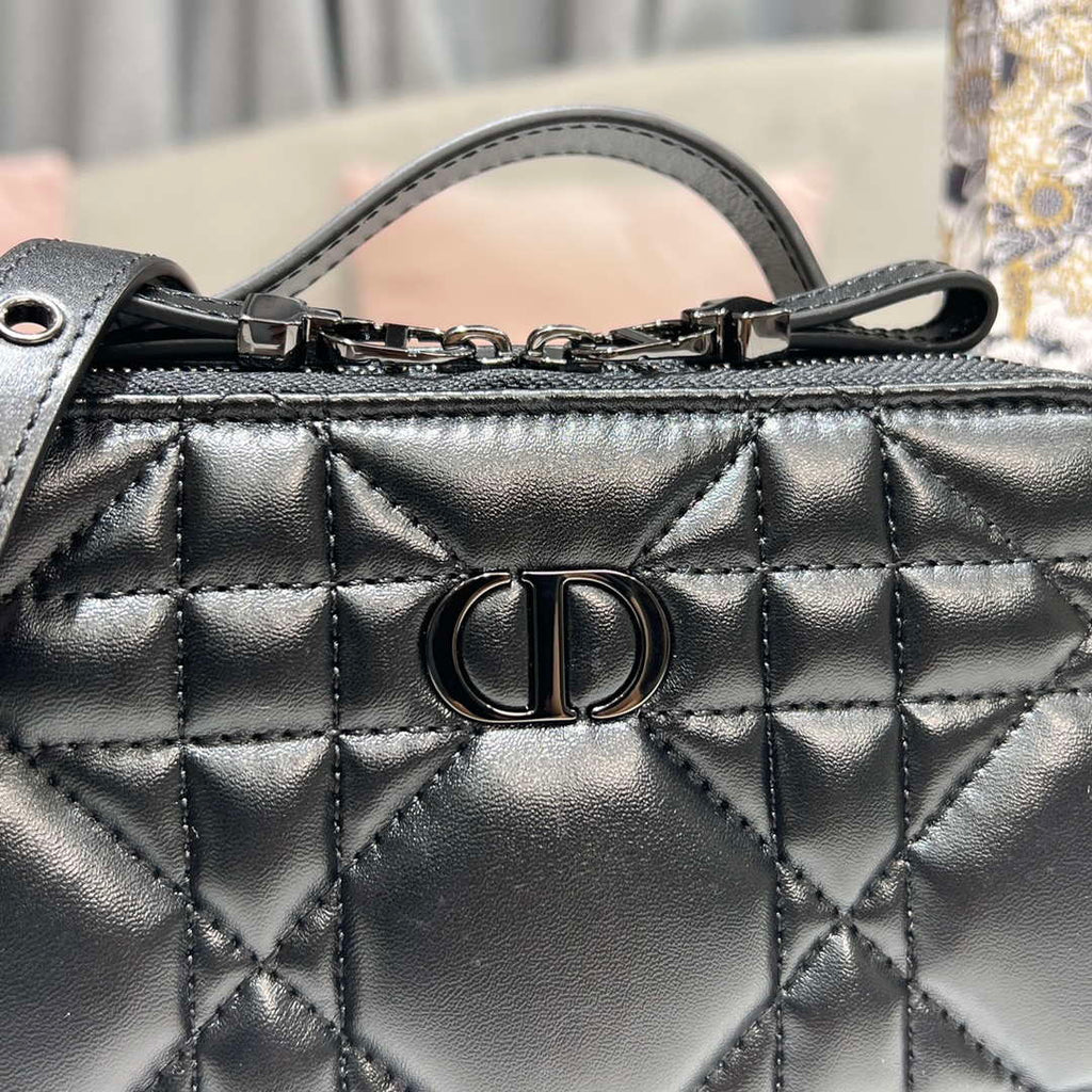 Dior S5140 Caro Box Bag Black Quilted Macrocannage Calfskin