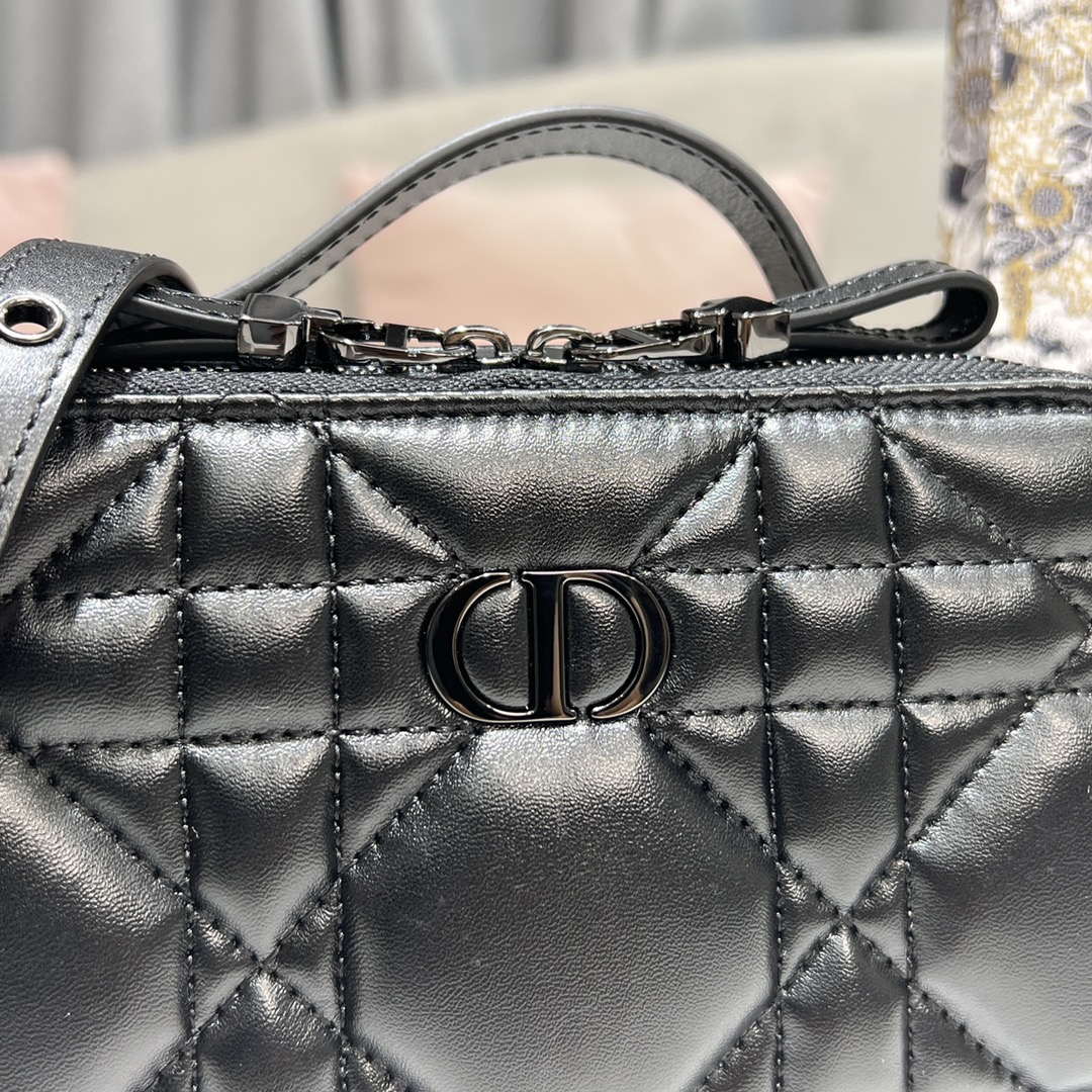 Dior S5140 Caro Box Bag Black Quilted Macrocannage Calfskin
