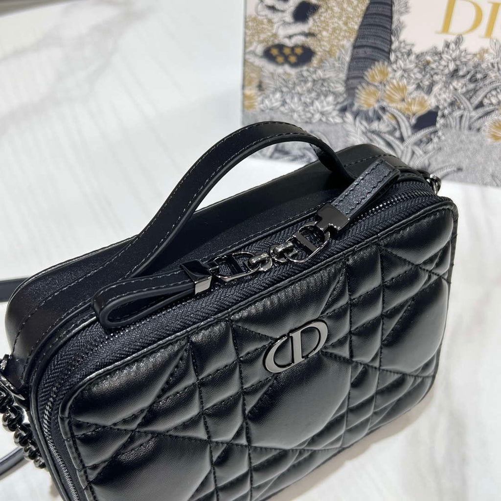 Dior S5140 Caro Box Bag Black Quilted Macrocannage Calfskin