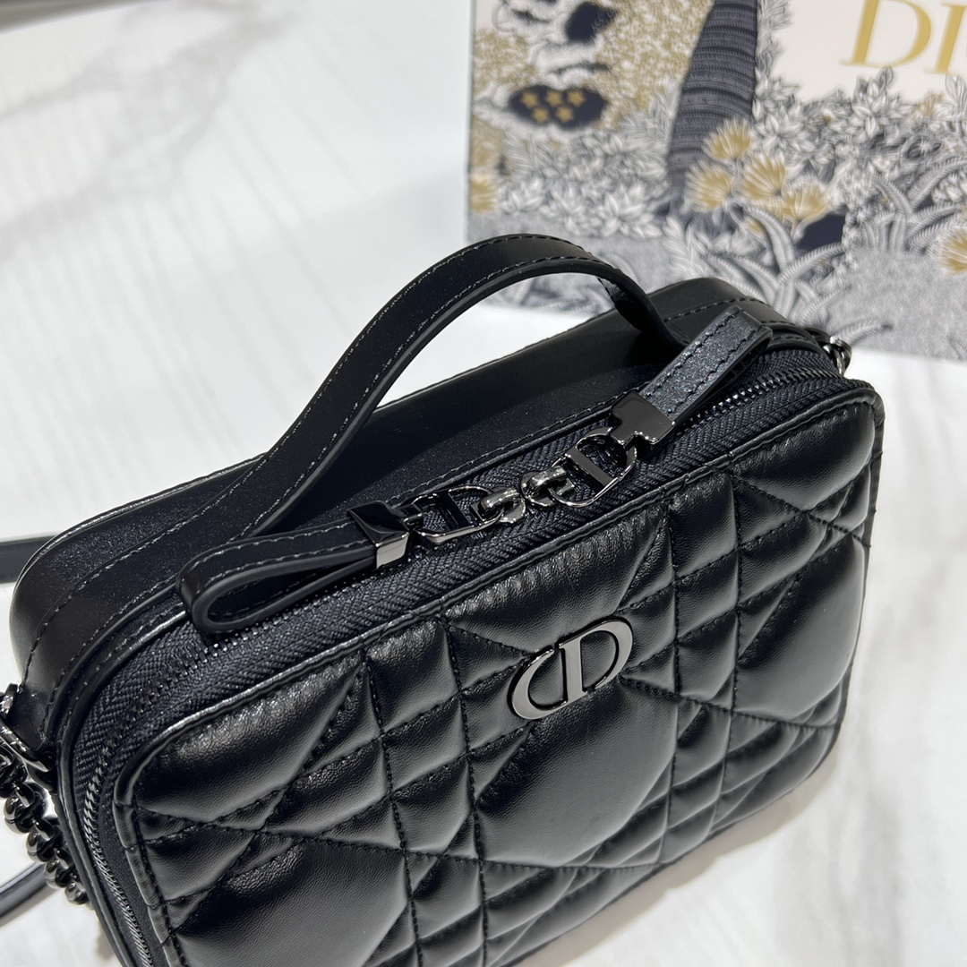 Dior S5140 Caro Box Bag Black Quilted Macrocannage Calfskin