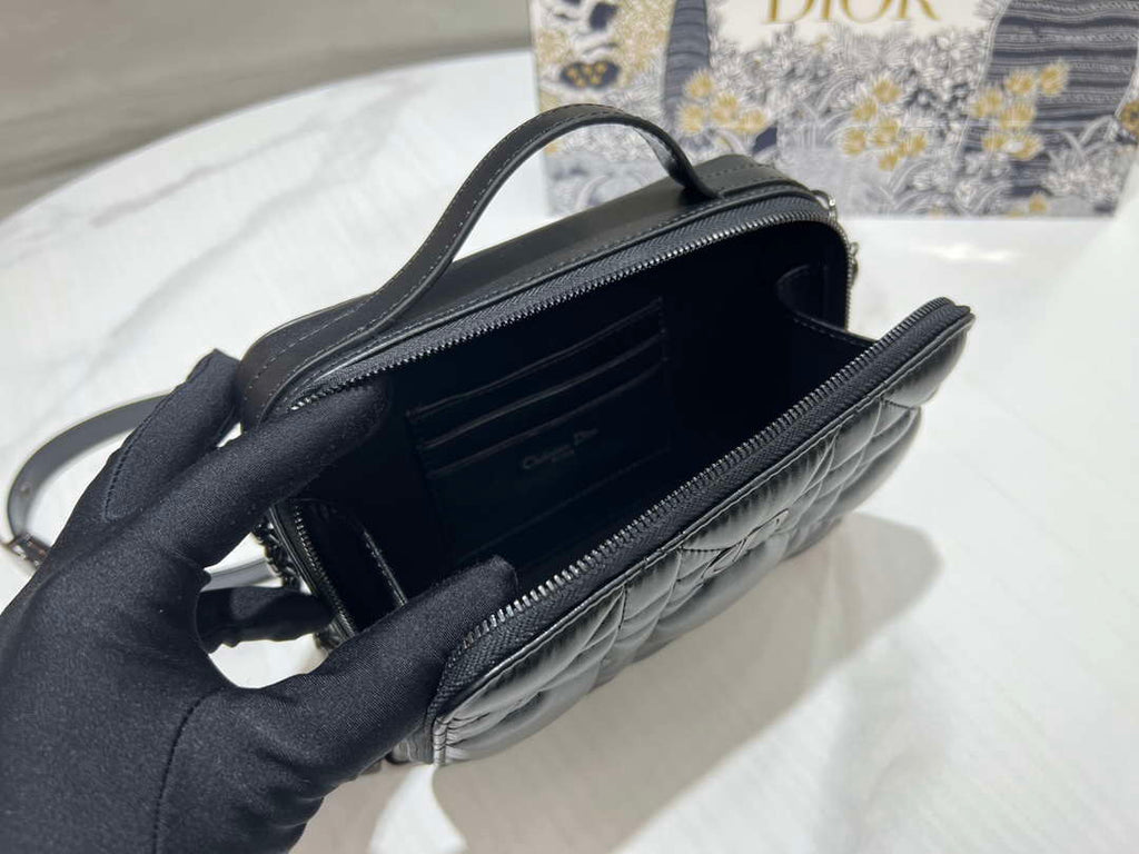 Dior S5140 Caro Box Bag Black Quilted Macrocannage Calfskin