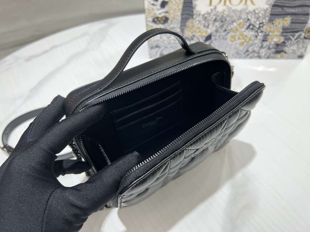 Dior S5140 Caro Box Bag Black Quilted Macrocannage Calfskin