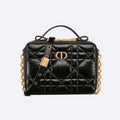 Dior S5140 Caro Box Bag Quilted Macrocannage Calfskin Black Gold - Default Title - View 1
