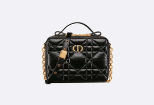 Dior S5140 Caro Box Bag Quilted Macrocannage Calfskin Black Gold - Default Title - View 1