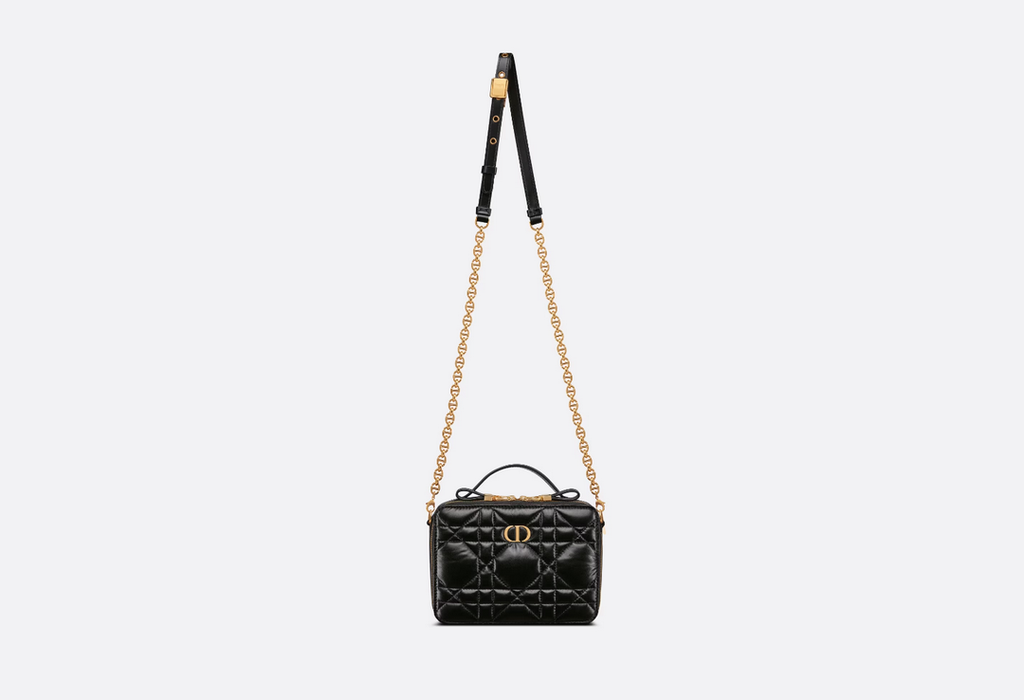 Dior S5140 Caro Box Bag Quilted Macrocannage Calfskin Black Gold