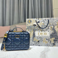 Dior S5140 Caro Box Bag Blue Quilted Macrocannage Calfskin - Default Title - View 1