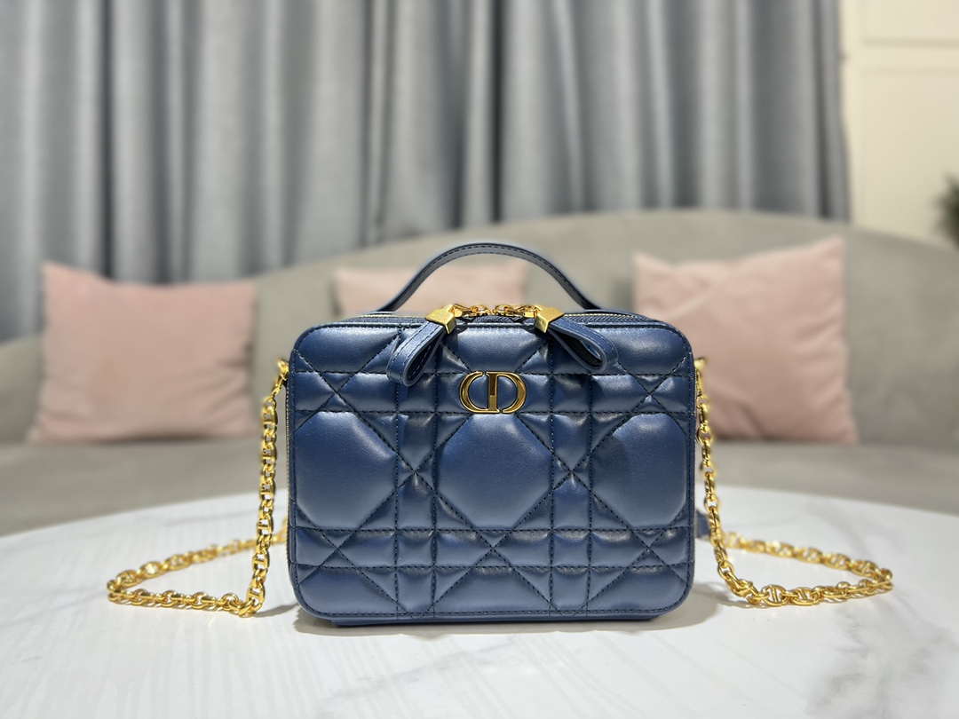 Dior S5140 Caro Box Bag Blue Quilted Macrocannage Calfskin - Default Title - View 2