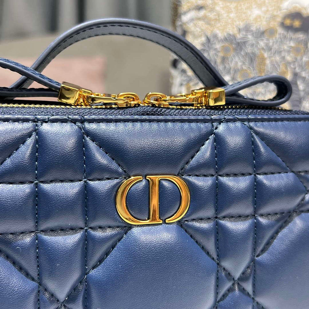 Dior S5140 Caro Box Bag Blue Quilted Macrocannage Calfskin