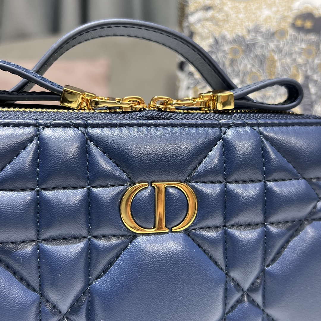 Dior S5140 Caro Box Bag Blue Quilted Macrocannage Calfskin
