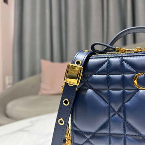 Dior S5140 Caro Box Bag Blue Quilted Macrocannage Calfskin - Default Title - View 4