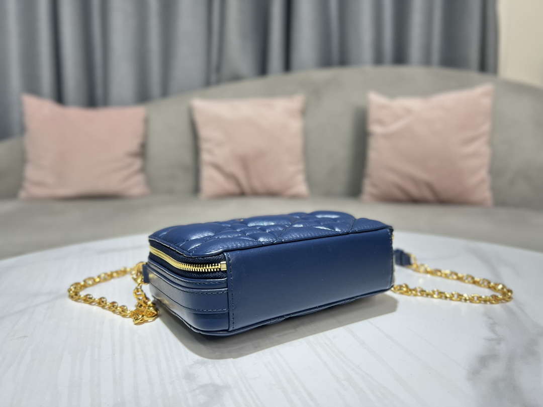Dior S5140 Caro Box Bag Blue Quilted Macrocannage Calfskin - Default Title - View 5