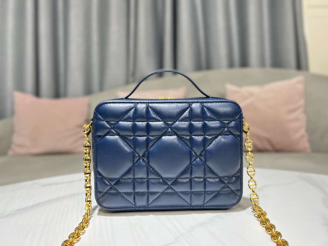Dior S5140 Caro Box Bag Blue Quilted Macrocannage Calfskin - Default Title - View 7