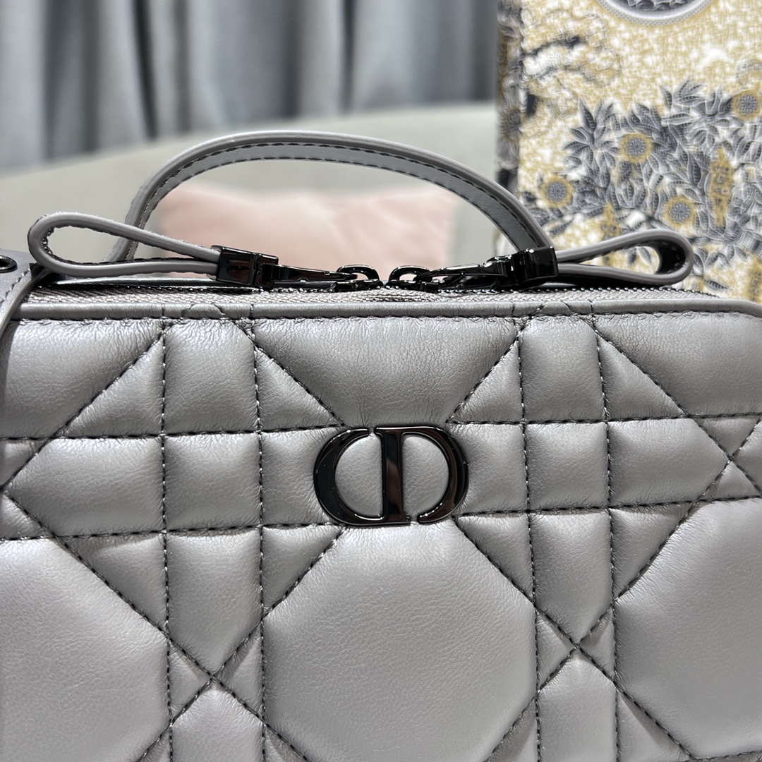 Dior S5140 Caro Box Bag Gray Quilted Macrocannage Calfskin - Default Title - View 3