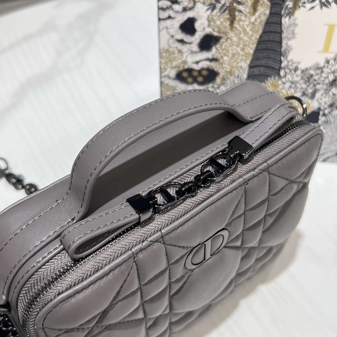 Dior S5140 Caro Box Bag Gray Quilted Macrocannage Calfskin - Default Title - View 4