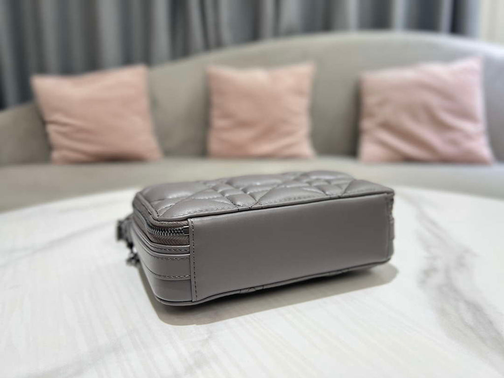 Dior S5140 Caro Box Bag Gray Quilted Macrocannage Calfskin